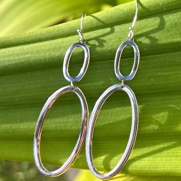 Ippolita sterling Silver hammered Double Oval hoop French wire Earrings vintage - Picture 4 of 16